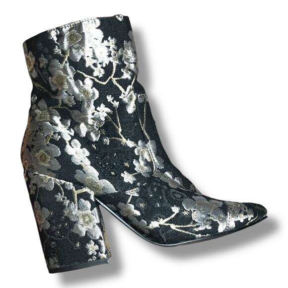 Indigo Rd Floral Metallic Brocade 4″ Heel Booties Size 7.5 – Statement Glam! - Picture 1 of 8